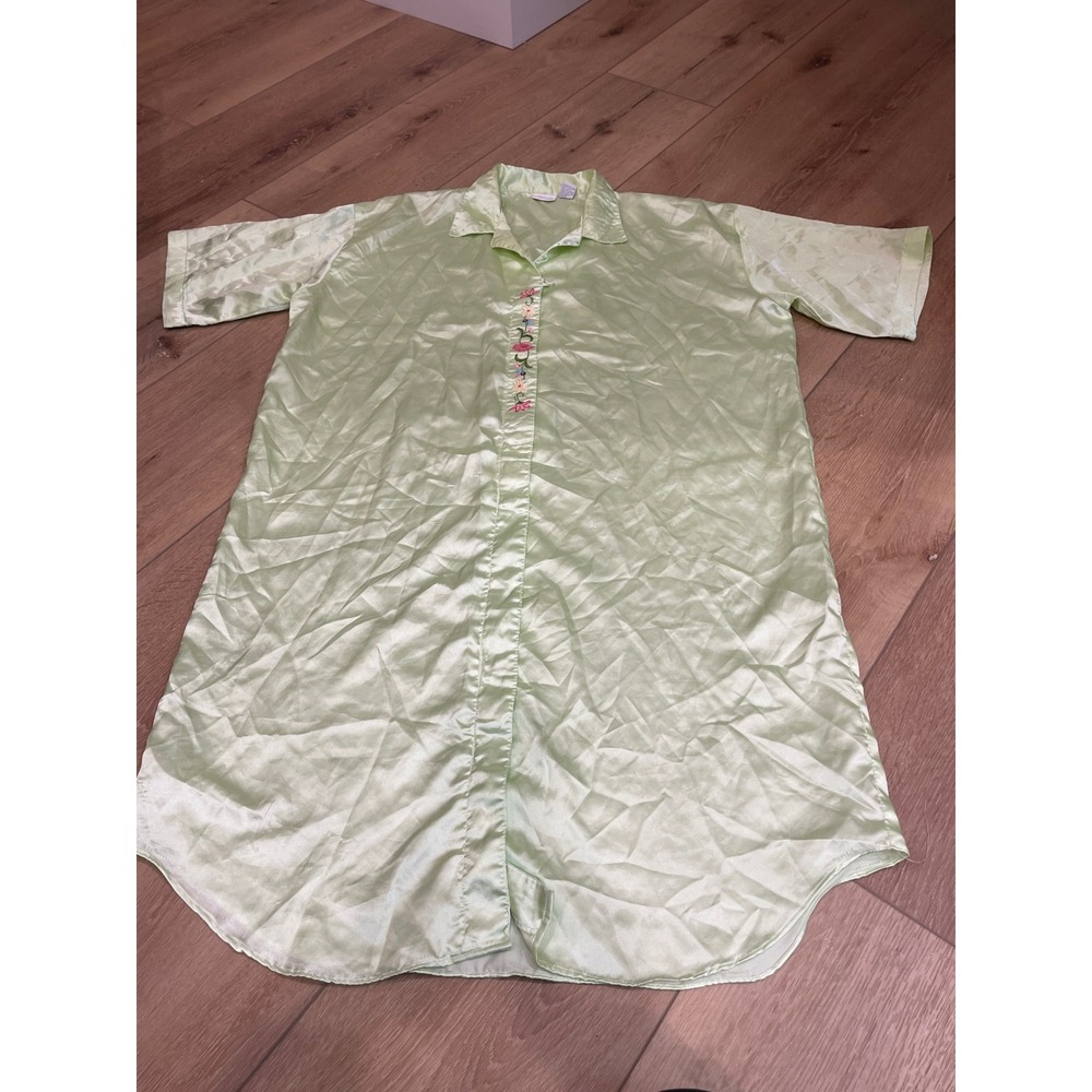 Vintage Premier Intimates Mint Green Satin Nightgown Floral Embroidered